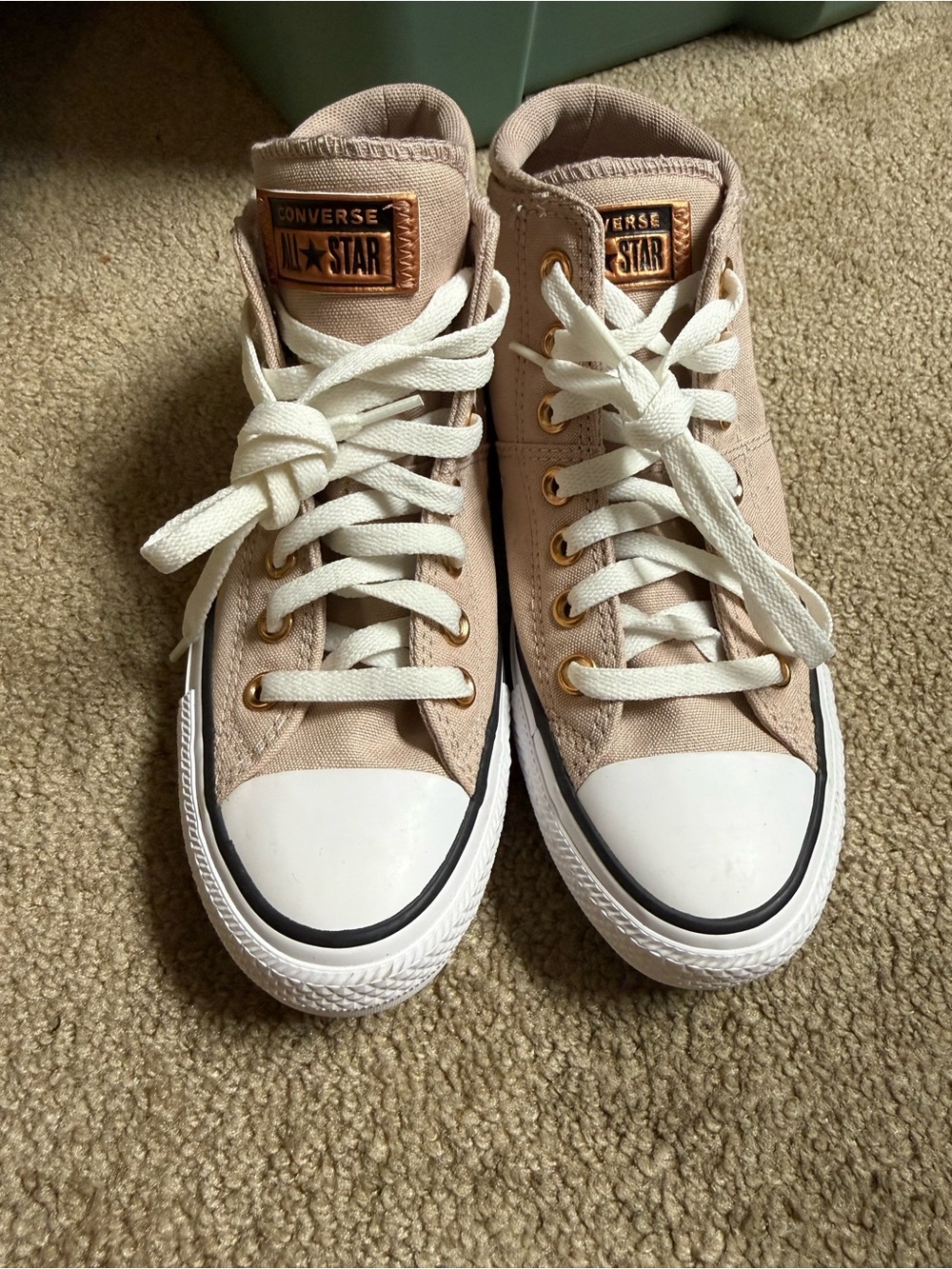 Converse High Top Sneakers in Beige with White Accents